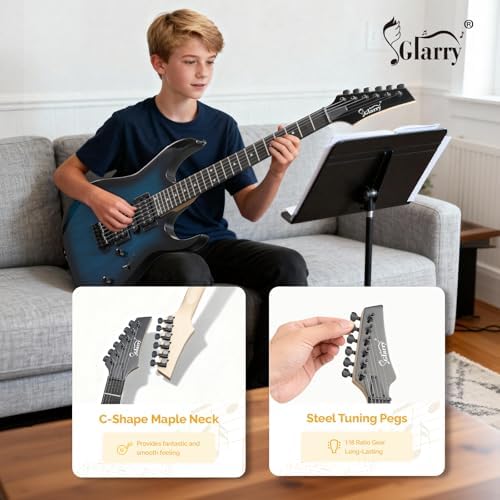 GLARRY 39" Full Size Electric Guitar Kit for Beginners, Starter Electric Guitar Set with 20W Amp & HSH Pickups, Model 170 (Black-White)