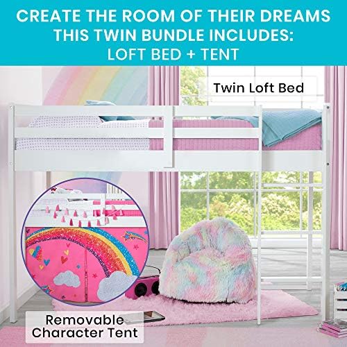 Delta Children Twin Loft Bed with Guardrail and Ladder (Coordinates with Loft Bed Tents Sold Separately), White