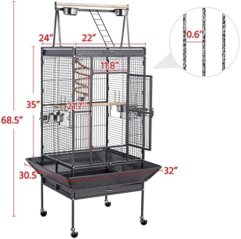 Yaheetech 68-inch Rolling Play Top Large Parrot Bird Cage for African Grey Cockatiel Conure Lovebird Parakeet Budgie