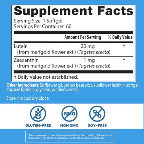 Doctor's Best Lutein Supplement 20mg with Zeaxanthin 1mg - Lutein for Eyes, Eye Health Vitamins for Men & Women