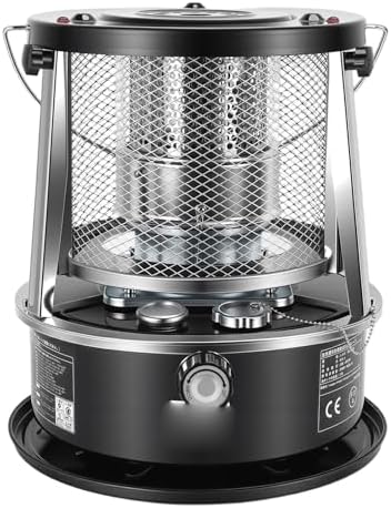 Portable Kerosene Heater, Adjustable Height 5.2L 20-25 Hours Heat 2.6KW Output for Garage Camping Emergency, with Safety Net and Accessories