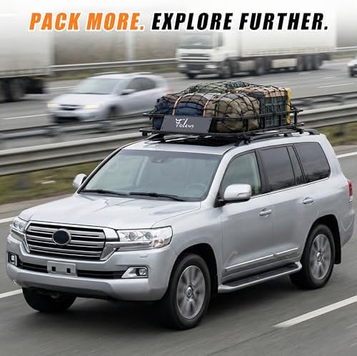 Folews Car Roof Basket 51 x 36 x 6 Inch, Heavy Duty 250LB Cargo Carrier | Roof Rack Basket, Universal Fit, Rooftop Cargo Rack Basket Steel Luggage Holder for SUV, Truck & Pickup
