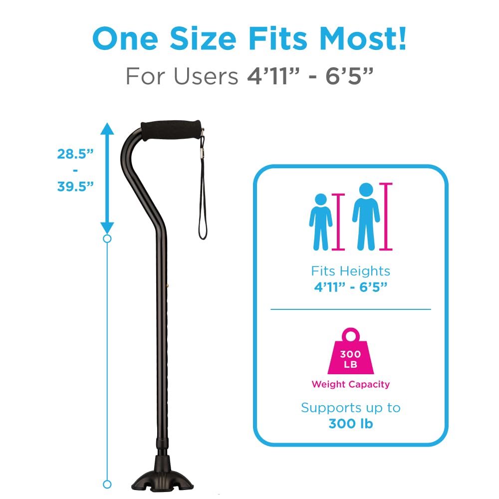 Nova Joy Designer Offset Quad Cane for Seniors - Unisex Adjustable Lightweight Walking Aid with Foam Handle, Wrist Strap and Anti-Rattle Lock - Essential Mobility Support - Maui Flowers