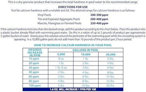 Robelle 16-Pounds Premium Pool Calcium Up | Pool Calcium Hardness Increaser, 100% Calcium Chloride, 8 ounces raises calcium hardness level 10 ppm per 5,000 gallons