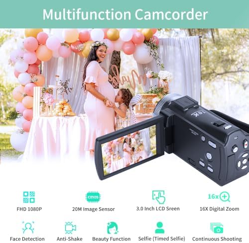ORDRO V12 1080P Camcorder Night Vision with 16G Card 2 Batteries