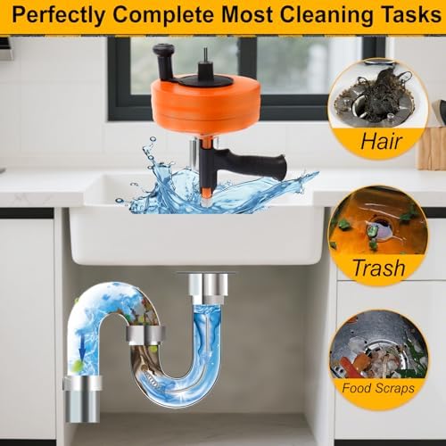 50FT Drain Auger with Drill Adapter, Manual or Powered Drain Snake | Plumbing Clog Remover, Flexible Cable, Manual Crank or Drill Operation