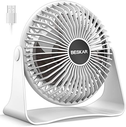BESKAR USB Small Desk Fan, Portable Table Fans with 3 Speeds Strong Airflow