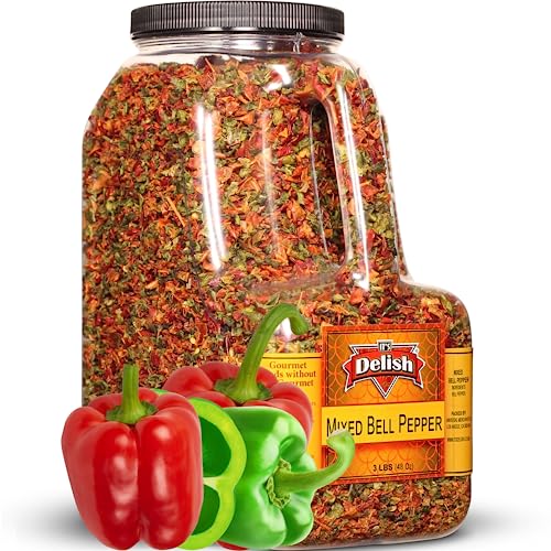 Dehydrated Dried Red and Green Bell Peppers Mix by It's Delish – 48 Oz (3 lbs) Restaurant Gallon Size Jug With handle – Sealed to Maintain