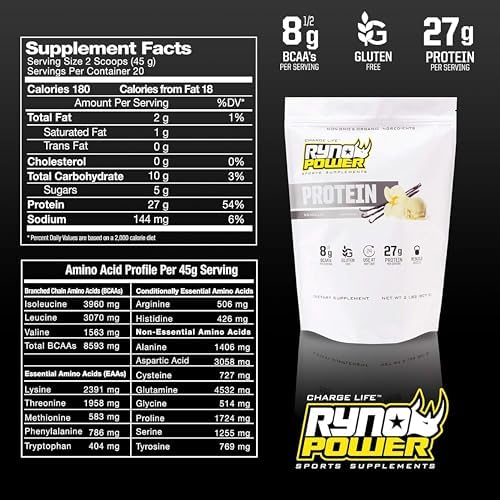 Ryno Power All Natural Whey Protein 2lb (20 Servings) 'Chocolate' - 100% Whey Protein Blend & No Fillers - Non GMO