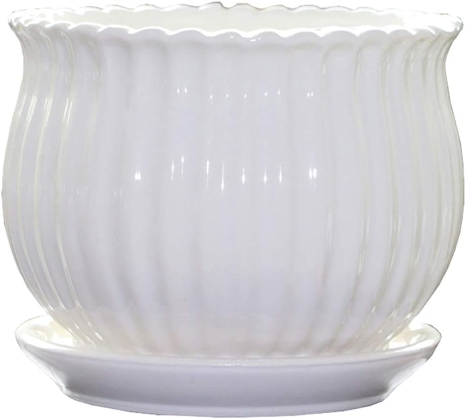 Yesland 3 Pack Ceramic Planter Pots, 3.9"/5.3"/6.7" Modern Round Flower Pots with Drainage Holes & Saucers, Small Indoor Planters for Succulent Cactus