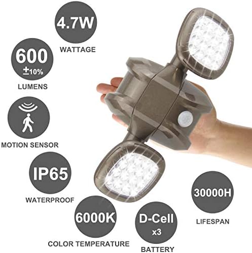 HONWELL Motion Sensor Light Outdoor Battery Operated Outside Security Flood Light Cordless IP65 Waterproof 32 LED Dual Head Spotlights