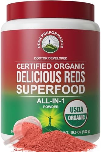 Peak Performance Organic Reds Superfood Powder, Best Tasting Red Juice | Super Food w/ 25+ All Natural Ingredients & Polyphenols