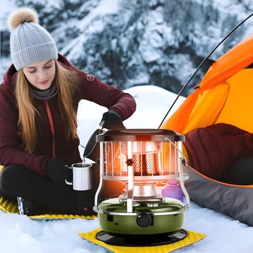 9000 BTU Portable Kerosene Heater - Indoor Safe & Outdoor Use for Camping, Emergency Heat, Cooking | No Electricity Needed | Black Army Green