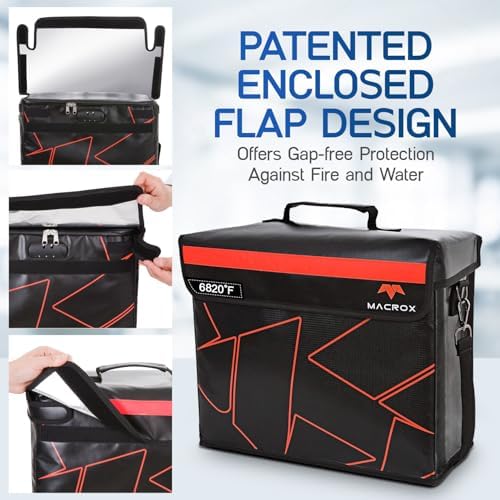 Fireproof Document Bag with lock, Patented Enclosed Flap, X Large