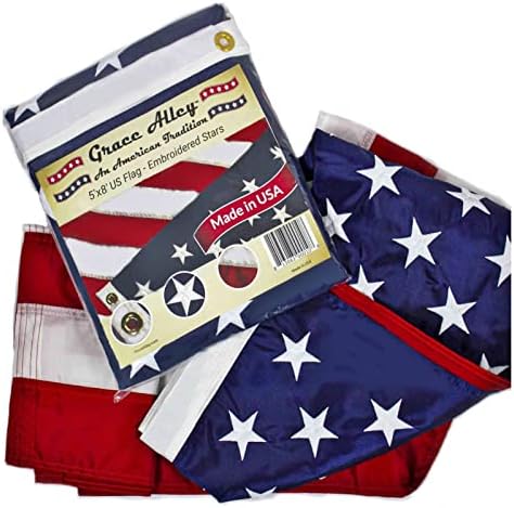 Grace Alley American Flag: 5x8 FT US Flag - 100% Made In USA - Embroidered Stars and Sewn Stripes and Brass Grommets