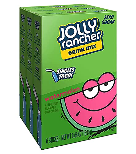 Jolly Rancher WATERMELON Singles to Go (4 Boxes of 6 Packets Each Box) | 6 Servings Each, 24 Total Servings - Watermelon Sugar Free Water Flavoring Packets, Powdered Drink Mix - Just Add Water
