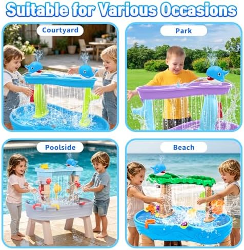 Water Table Pump, Rechargeable Water Pump for Water Table, 3.5 Hours Non-Stop Whale Pump with Sprinkler Outdoor Games Water Toys for Kids Toddlers, Outside Water Play Table Accessories (Blue)