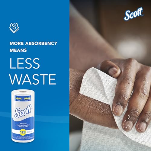 Scott Professional Kitchen Paper Towels, Bulk (41482), Fast-Drying Absorbency Pockets, White, Perforated (128 Sheets/Roll, 20 Rolls/Case, 2