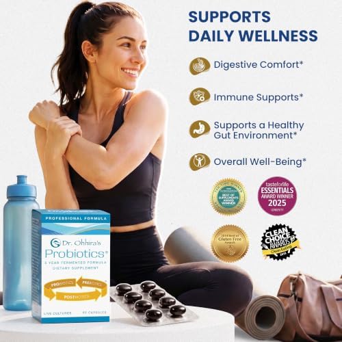 Dr Ohhiras Probiotics Professional Formula with 5 Year Fermentation | Probiotic Prebiotic Postbiotic Supplement for Men and Women | Probiotics for Gut Health and Digestive Support | 60 Capsules