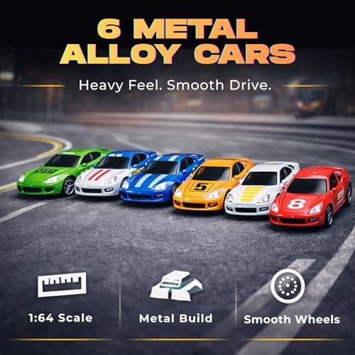 My First Speed Racing Assembly Track Builder Toy Playset - Starter Kit with 6 Diecast Cars, Accessories for Kids