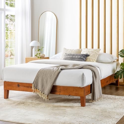 Mellow Naturalista Classic - 12 Inch Solid Wood Platform Bed with Wooden Slats, No Box Spring Needed, Easy Assembly, Queen, Pine