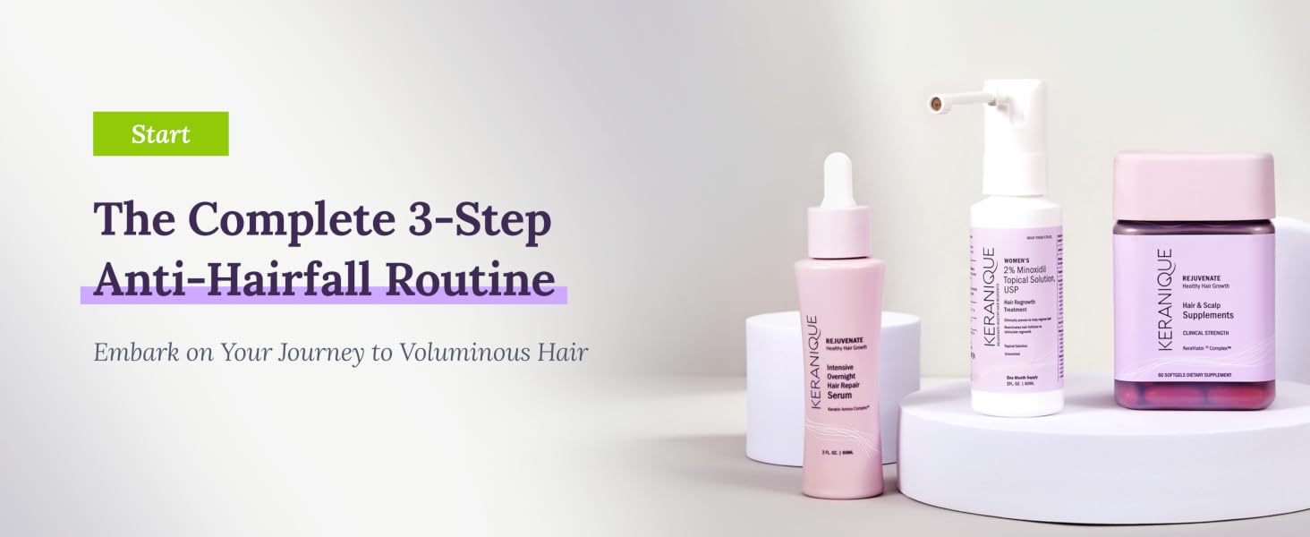 Three Keranique anti-hair fall products reducing breakage