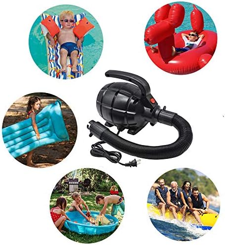 Electric Air Pump for Inflatables, AC (110V), 600W, 20L/min, Black, 4 Detachable Nozzles, Inflator/Deflator, Queen/King Size Air Mattress, Pool Toys