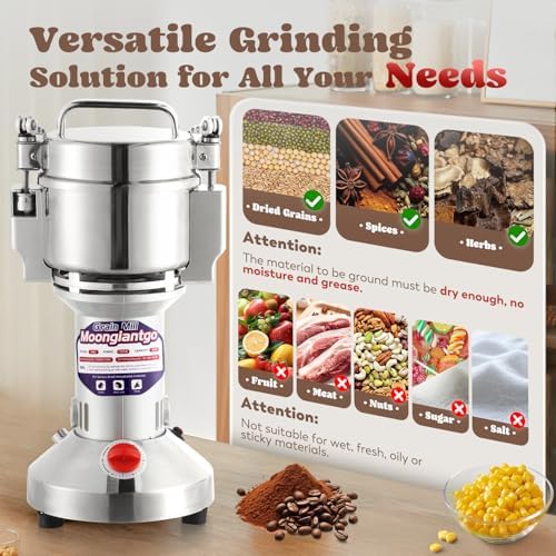 Moongiantgo Grain Mill Grinder Commercial Spice Grinder, 2500g Swing, 110V