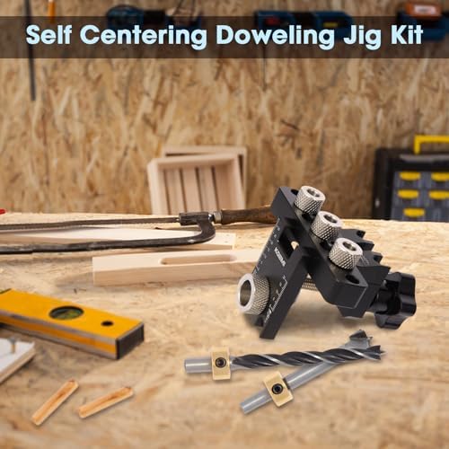 3 in 1 Dowel Jig Drill Kit Multi-Function Self Centering Doweling Jig Kit Adjustable Woodworking Drilling Locator Puncher Set Aluminum Alloy with