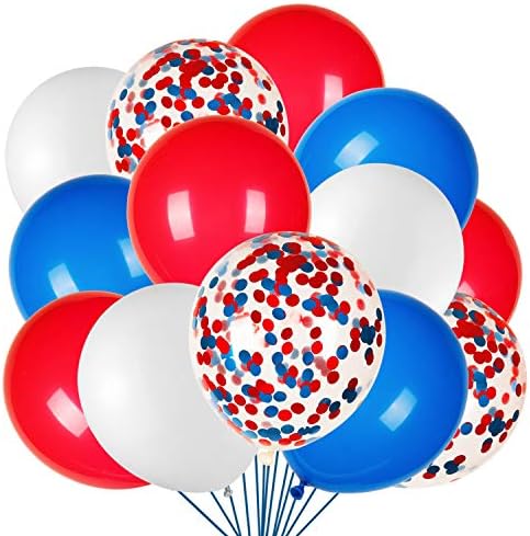 JOYYPOP 80 PCS Red White Blue Balloons 12 in with Confetti for 4th of July