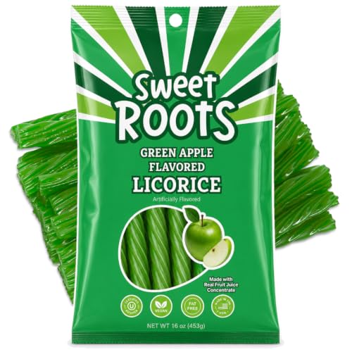 Sweet Roots Black Licorice Twists – 1 Bag (16 oz) – Jumbo Size Candy Sticks | Vegan, Fat Free, Kosher | Soft Gourmet Licorice Candy with Classic Black Licorice Flavor