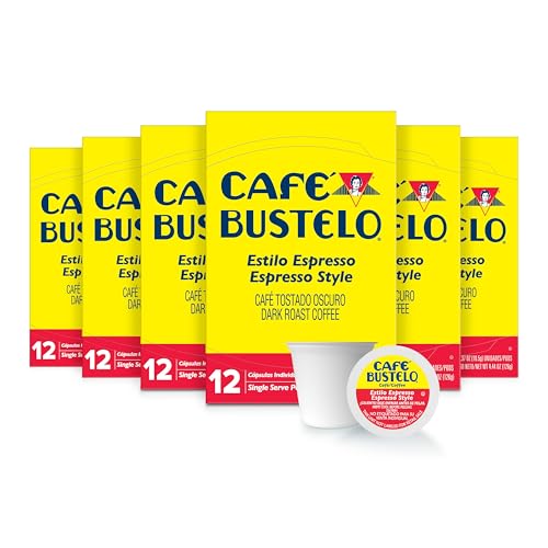 Café Bustelo Espresso Style Dark Roast, Single Serve Coffee Pods, 12 Count (Pack of 6)