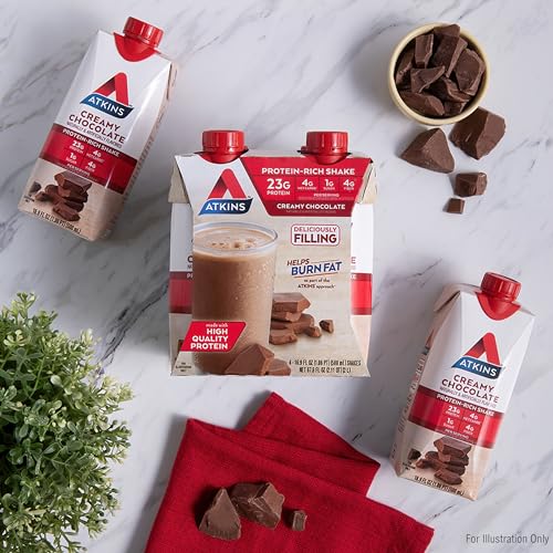Atkins Creamy Chocolate Meal Size Protein Shake, 23g Protein, Low Glycemic, 4g Net Carb, 1g Sugar, Keto Friendly, 12 Count