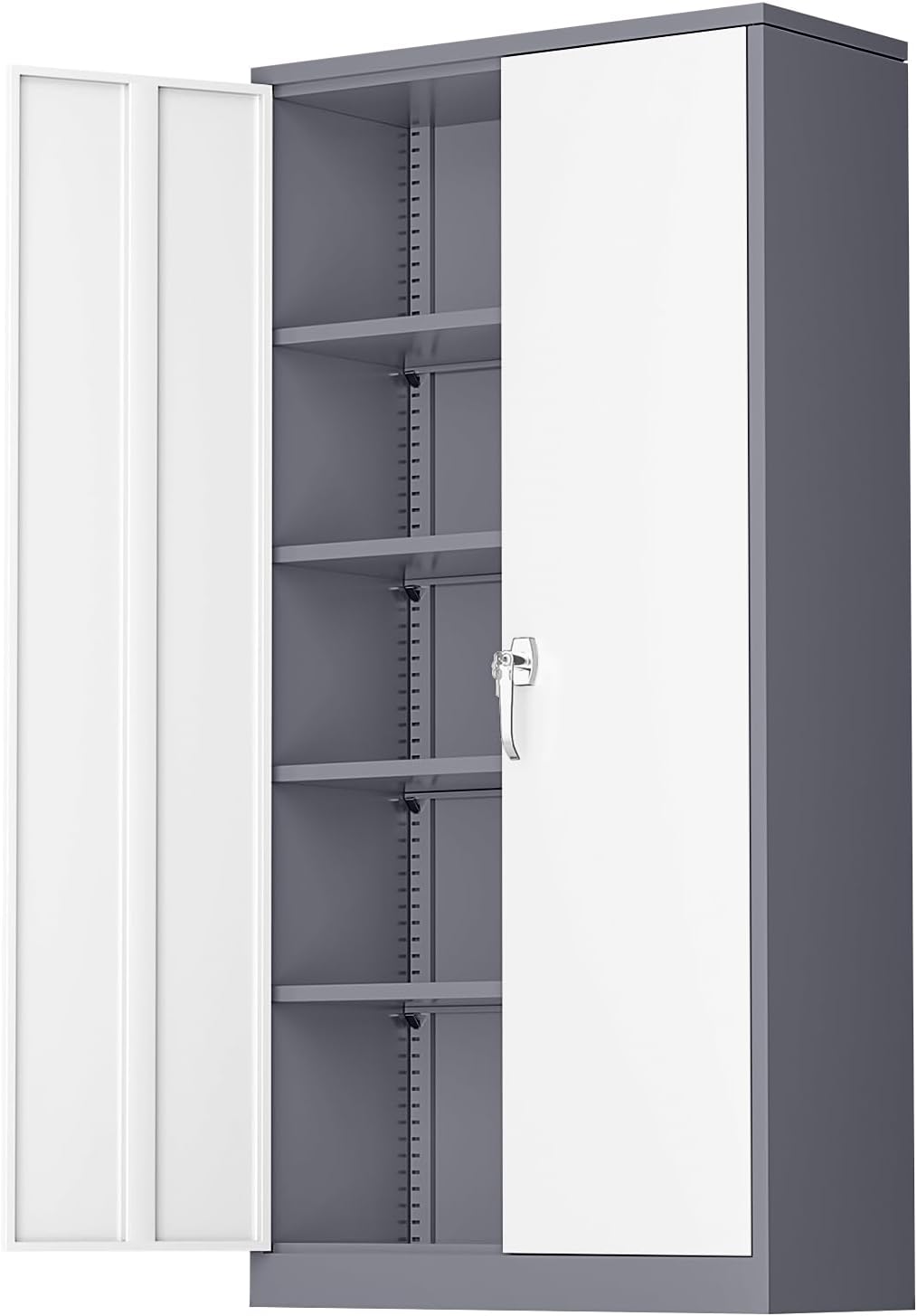 Greenvelly Steel SnapIt Storage Cabinet, 72" Locking Metal Garage Storage Cabinet with 4 Adjustable Shelves, 2 Doors and Lock for File, Office, Garage