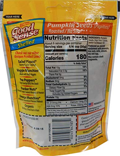 Good Sense Pumpkin Kernels (Pepitas) Shelled, Roasted No Salt, 6 Ounce