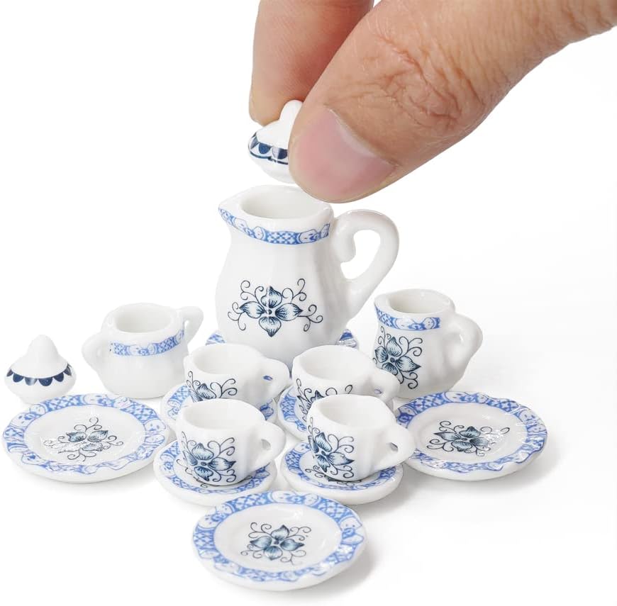 Odoria 1/12 Miniature Porcelain Tea Set 15Pcs Dollhouse Decoration Accessories, Grapes