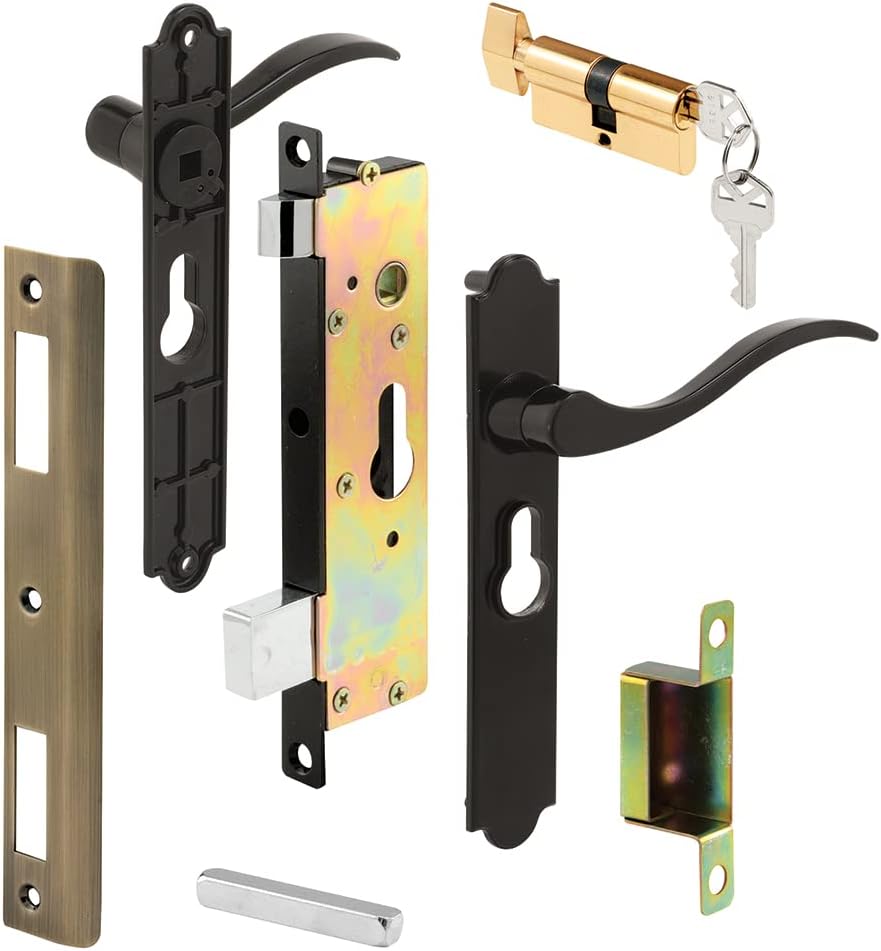 Prime-Line K 5438 Security Screen or Storm Door Lever Set, Contemporary, Black Finish, Keyed (1 Set) (Not Universal)
