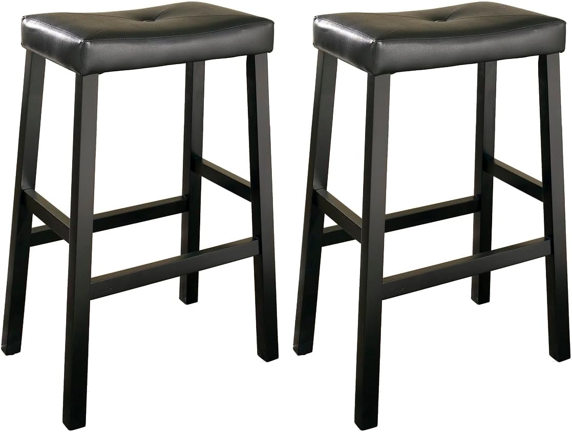 Crosley Furniture Upholstered Saddle Seat Counter Height Bar Stools Set of 2, Black, 24-inch