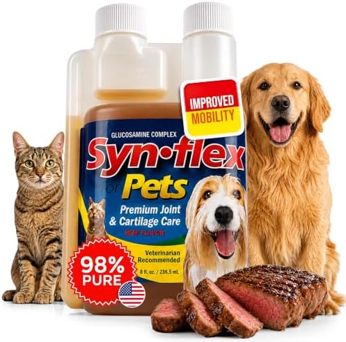 Synflex Concentrated 8oz Joint Supplement Bottle | Glucosamine Chondroitin Liquid for Dogs & Cats | Boswellia Yucca Manganese | Beef Flavor | Made