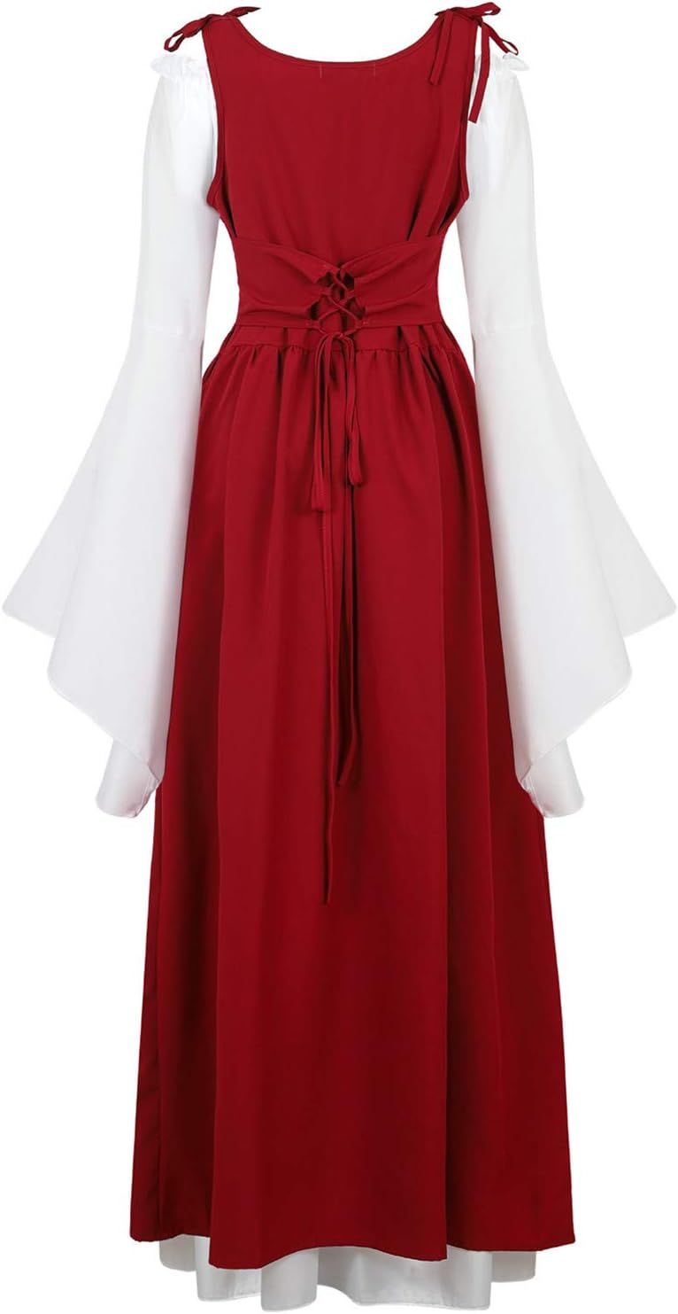 Kranchungel Renaissance Costume Women Dress: Flowy Long Sleeve Medieval Dress for Renaissance Faires & Medieval Festival