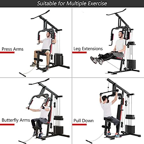 GYMAX Home Gym, Multifunctional Workout Equipment with Leg Extension, Pulley System & 100lbs Weight Stack, Full Body Strength Training Machine