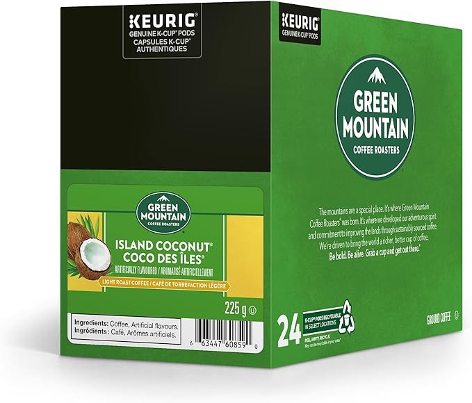 Green Mountain Coffee Roasters Island Coconut, Single-Serve Keurig K-Cup Pods, Flavored Coffee, 24 Count (Packaging May Vary)