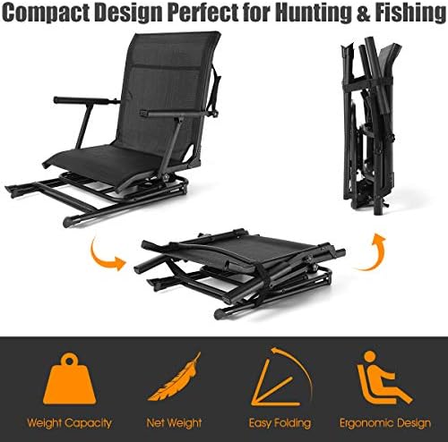 Tangkula 360° Swivel Hunting Chair, Multi-Position Folding Stealth Spin Chair W/Mesh Back, Wide Armrest & No-Sink Footpads