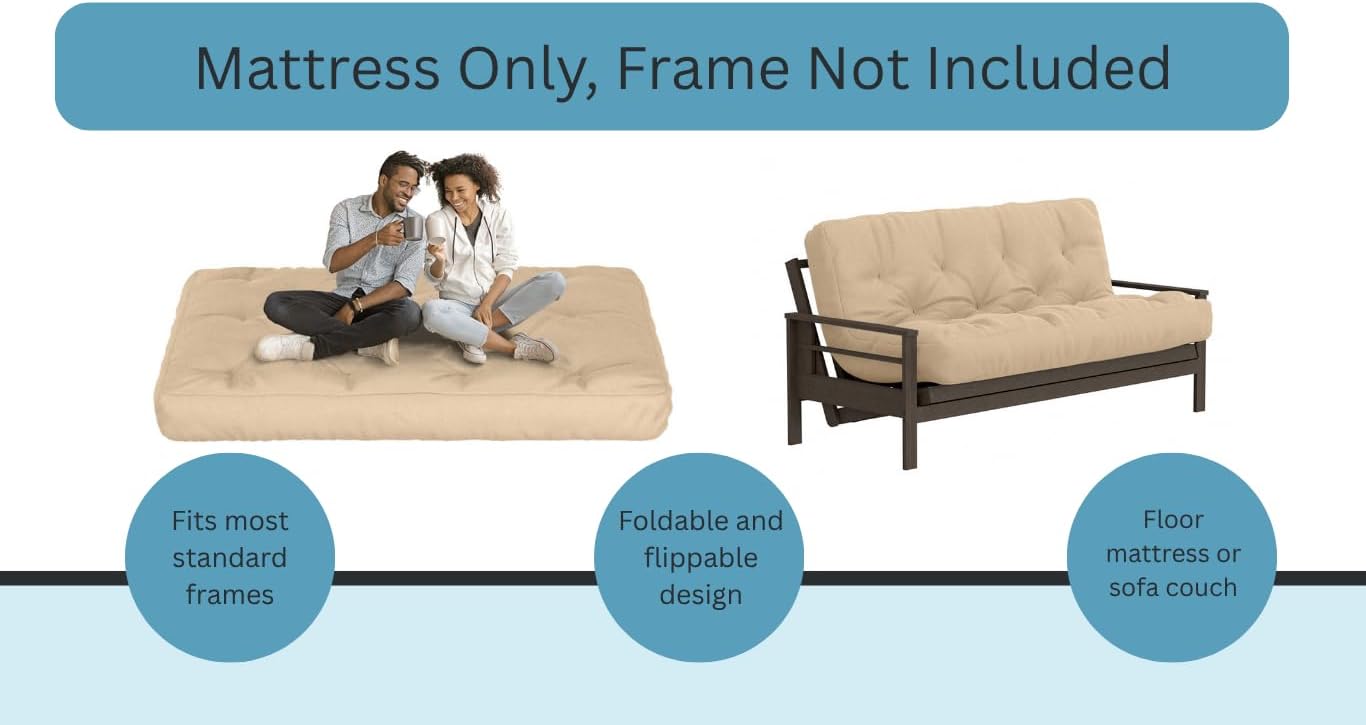 Royal Sleep Products by The Futon Factory 8 inch Memory Foam Futon Mattress - Khaki Cover - Queen Size - CertiPUR Certified Foams - Made in The USA (Frame Not Included)
