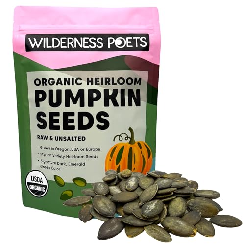 Wilderness Poets, Organic Heirloom Pumpkin Seeds - Styrian Variety, No Shells, Naturally Hulless. Unsalted, Bulk Size, Grown in Oregon, USA or Europe (32 Ounce - 2 Pound)