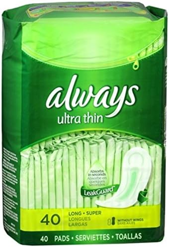 Always Ultra Thin Long Super Pads, 20 Count, (Pack of 2)