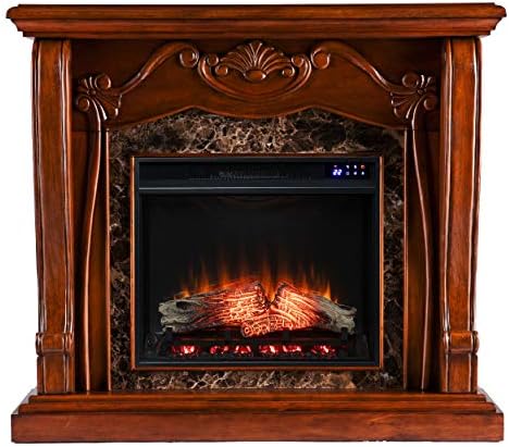 SEI Furniture Cardona Carved Wood & Faux Marble Electric Fireplace, New Walnut