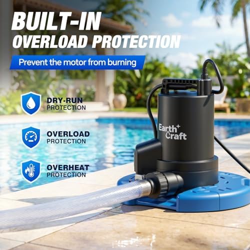 1/4 HP Pool Cover Pump, Automatic On/Off 2774 GPH Submersible Water Pump with 25FT Power Cord, Check Valve & Hose Adapters for Swimming Pools