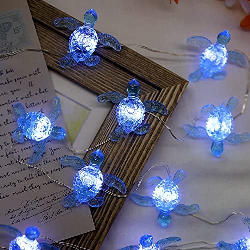Beach Theme -Cute Green Sea Turtle String Lights- Ocean Fairy Decorative Lights- 10ft 30 LEDs -USB Powered -Multi-Function- Remote Control-Christmas