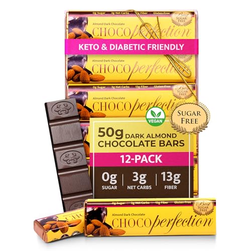 ChocoPerfection Zero Sugar Dark Almond Chocolate - Keto Bars 12 Pack 50G
